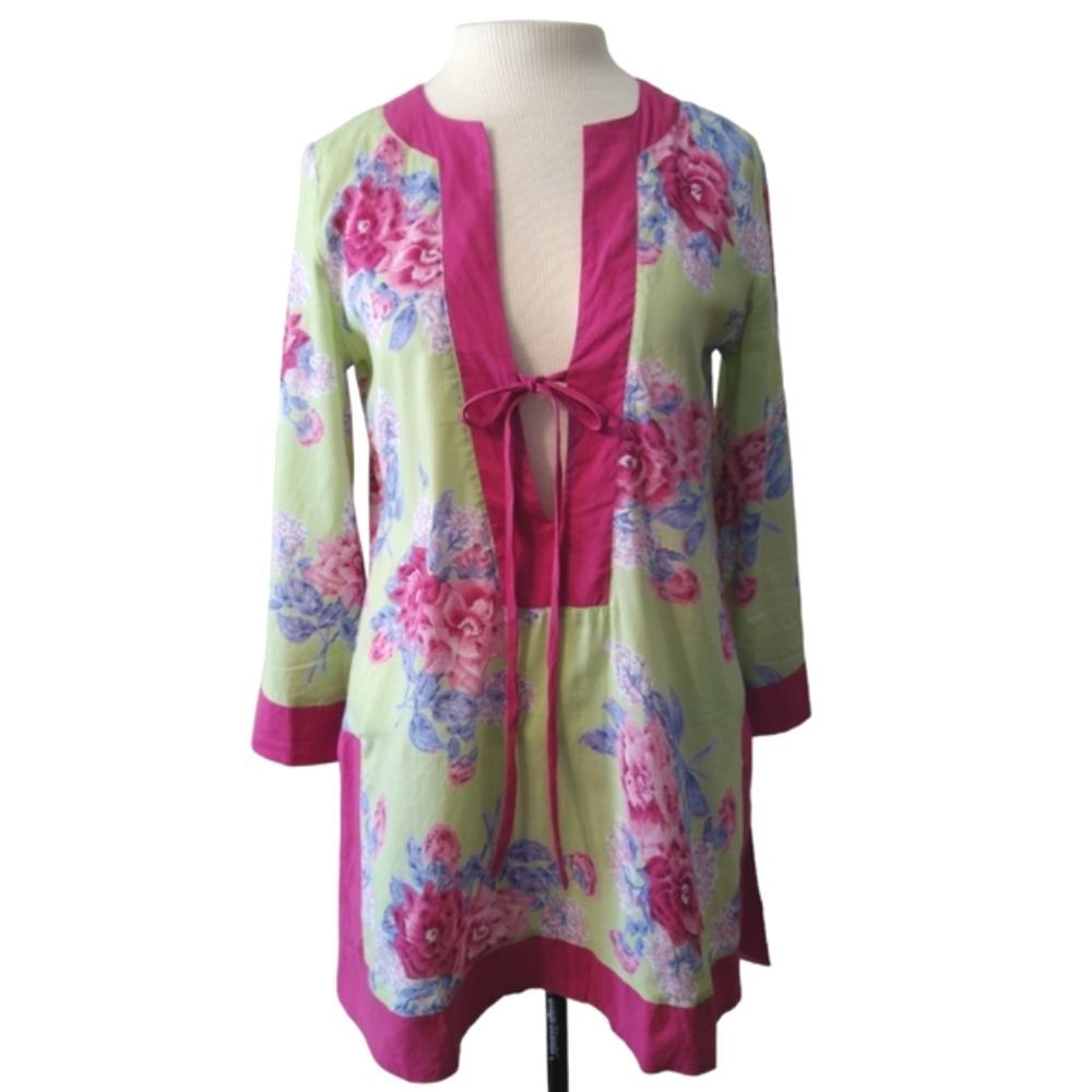 VIX by Paula Hermany Floral Kaftan Swim Cover Up Tunic Size Small
